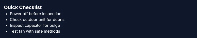 Checklist for diagnosing air conditioner fan stop issue