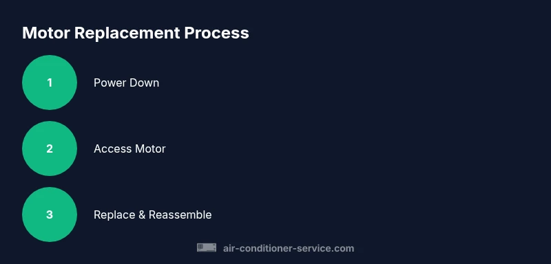 Infographic showing steps for replacing an air conditioner fan motor