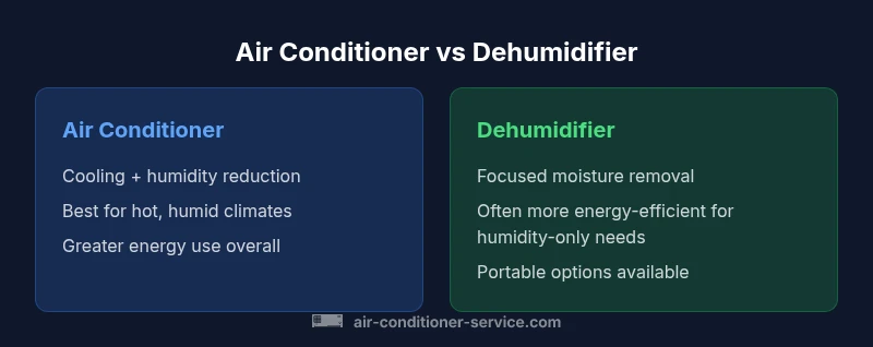 Infographic comparing air conditioner and dehumidifier