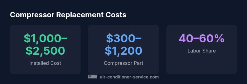 Infographic showing cost ranges for AC compressor replacement by part and installed costs.