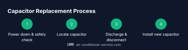 Process diagram showing four steps to replace an AC capacitor