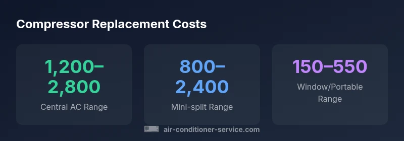 Infographic showing compressor replacement cost ranges by system type