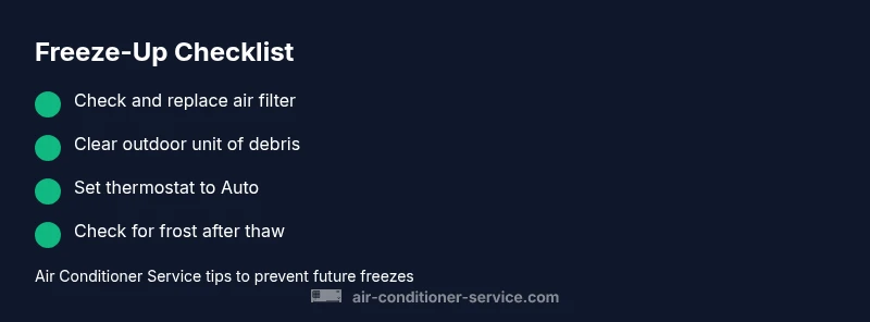 Checklist graphic showing steps to thaw a frozen air conditioner